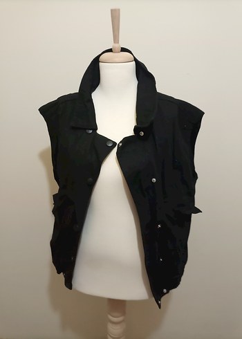 Düğmeli Siyah Gotik Kadın Yelek - Görsel 7