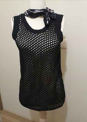 Siyah Örgü Midi Kolsuz Elbise - Görsel 3