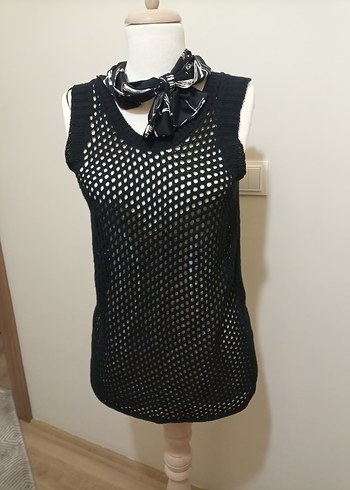 Siyah Örgü Midi Kolsuz Elbise - Görsel 2