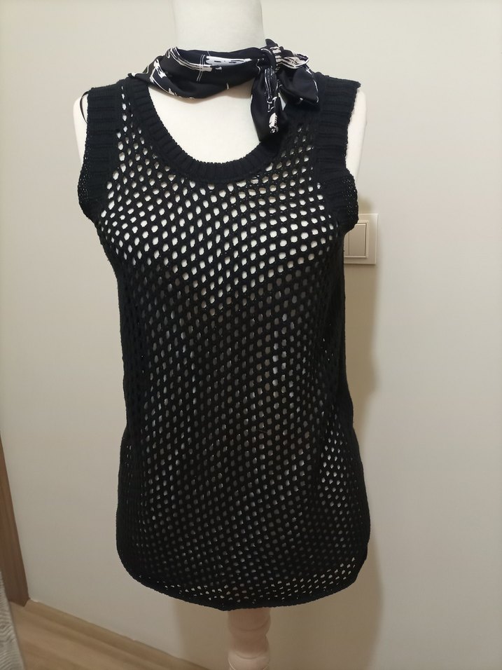 Siyah Örgü Midi Kolsuz Elbise - Görsel 3