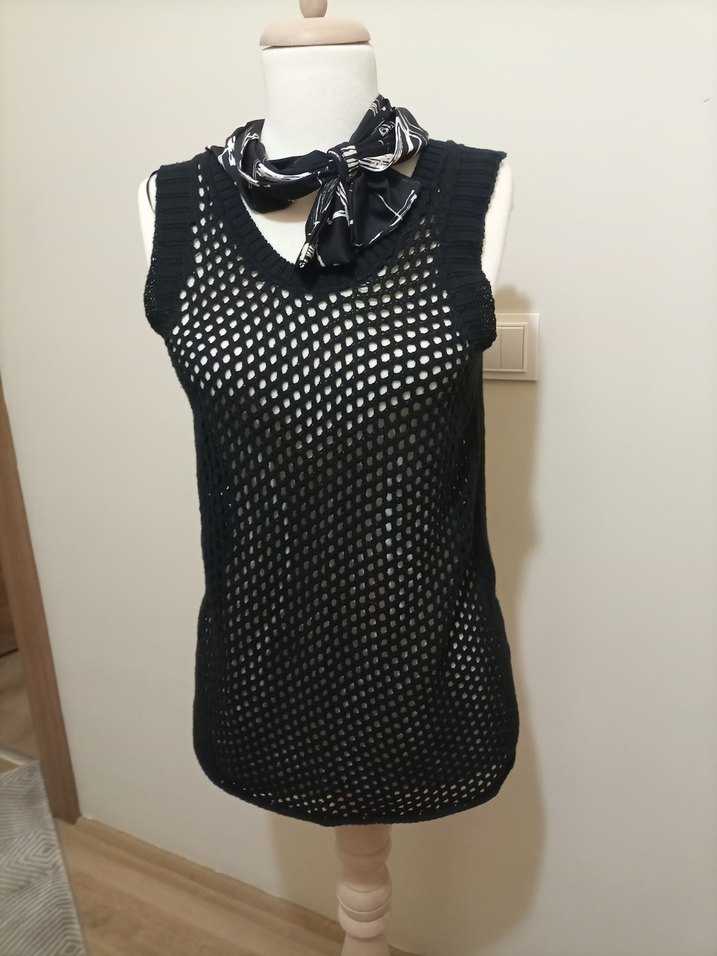 Siyah Örgü Midi Kolsuz Elbise - Görsel 2