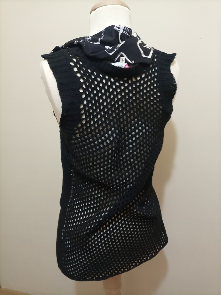 Siyah Örgü Midi Kolsuz Elbise - Görsel 5