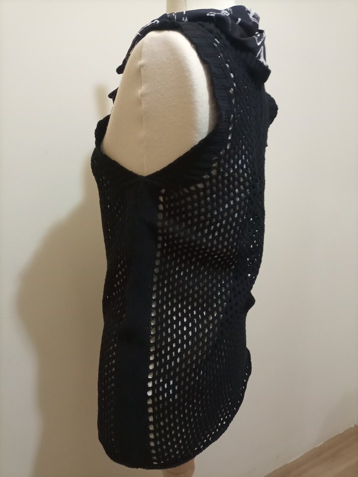 Siyah Örgü Midi Kolsuz Elbise - Görsel 4