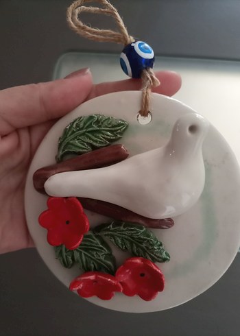 Seramik Kuş ve Çiçek Süslemeli duvar sus - Görsel 2