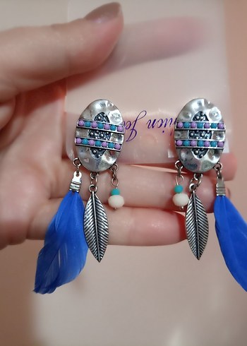 Renkli Boncuklu Mavi Tüy Küpe - Görsel 6