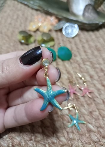 Turkuaz Boncuklu Mini Deniz Yıldızı Küpe - Görsel 2