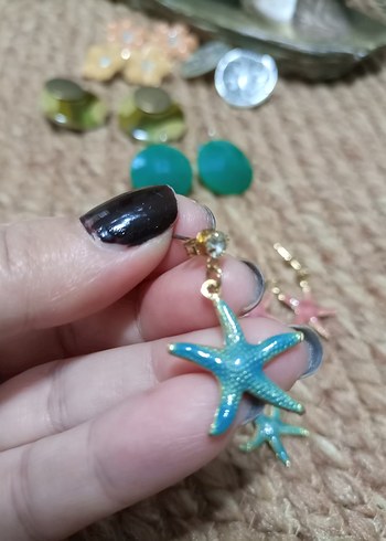 Turkuaz Boncuklu Mini Deniz Yıldızı Küpe - Görsel 5