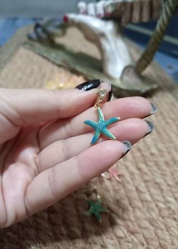 Turkuaz Boncuklu Mini Deniz Yıldızı Küpe - Görsel 4