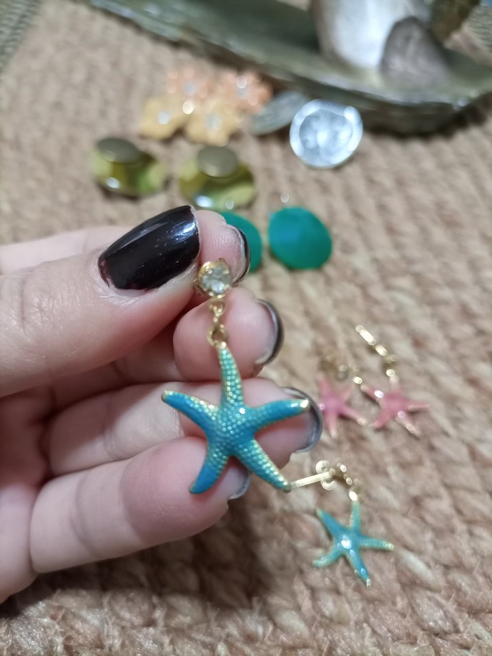 Turkuaz Boncuklu Mini Deniz Yıldızı Küpe - Görsel 2