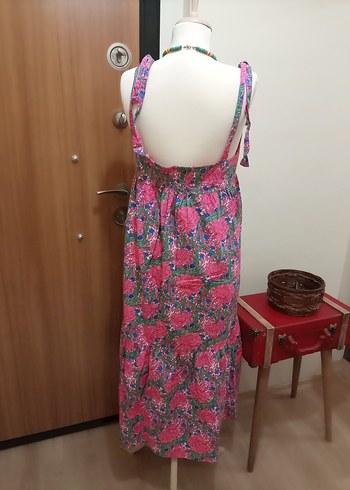 H&M Pembe Bağcıklı Uzun Bohem Elbise