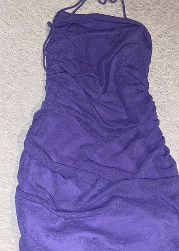 Pull and Bear Parlak Mor mini elbise