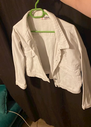 Düğmeli Beyaz Kadın Denim Ceket