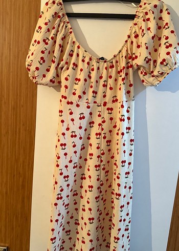 V Yaka, Kısa Kollu, Baskılı Midi Elbise - Görsel 2