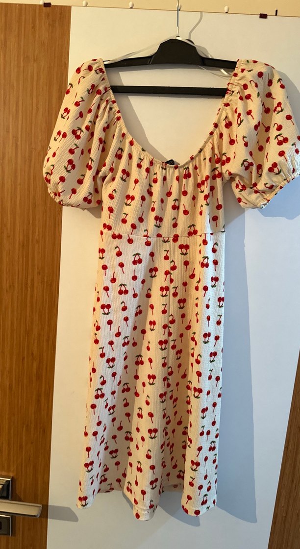 V Yaka, Kısa Kollu, Baskılı Midi Elbise - Görsel 2