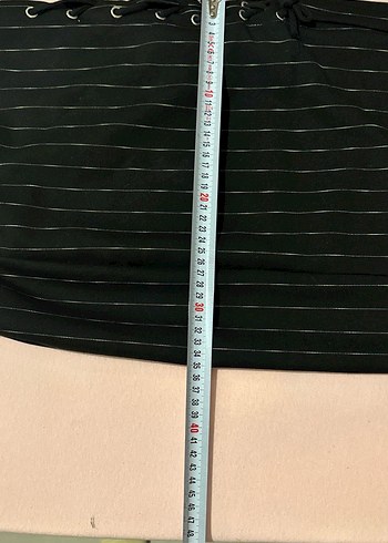 Düğmeli Siyah Çizgili Midi Kalem Etek - Görsel 6