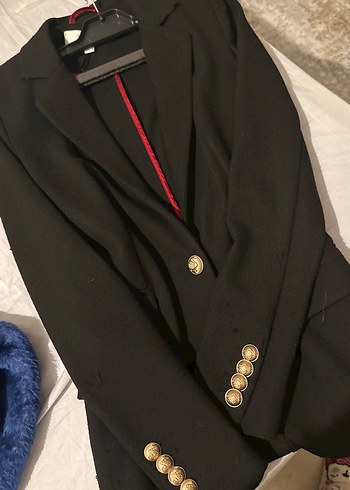 Kadın Siyah Düğmeli Midi Blazer Ceket - Görsel 3