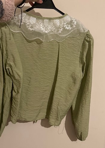Dantel Detaylı Yeşil Vintage Gömlek - Görsel 2
