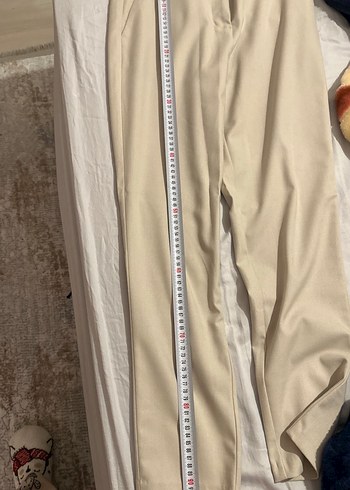 Düğmeli Bej Kadın Kumaş Pantolon - Görsel 4