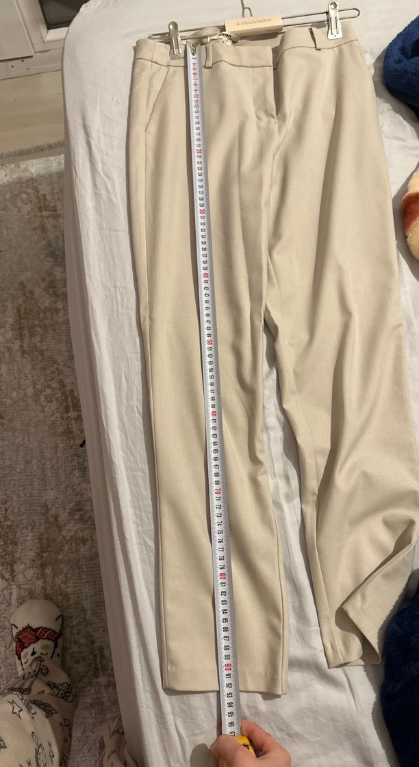 Düğmeli Bej Kadın Kumaş Pantolon - Görsel 4