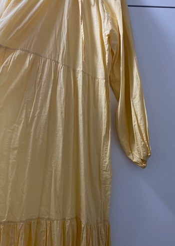 Bej Uzun Kollu Bohem Keten Elbise - Görsel 7