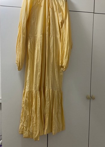 Bej Uzun Kollu Bohem Keten Elbise - Görsel 3