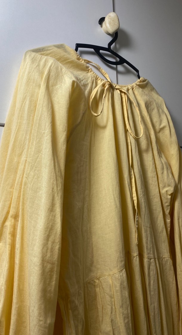 Bej Uzun Kollu Bohem Keten Elbise - Görsel 5