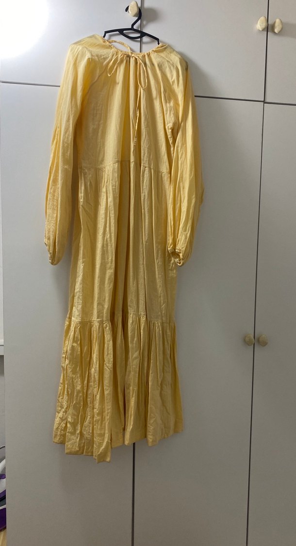 Bej Uzun Kollu Bohem Keten Elbise - Görsel 3