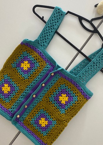 Düğmeli Çok Renkli Örgü Kadın Çanta - Görsel 4