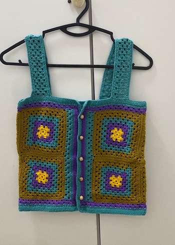 Düğmeli Çok Renkli Örgü Kadın Çanta - Görsel 2