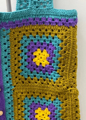 Düğmeli Çok Renkli Örgü Kadın Çanta - Görsel 3