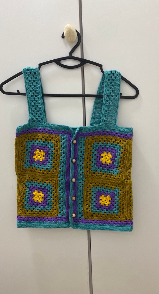 Düğmeli Çok Renkli Örgü Kadın Çanta - Görsel 2