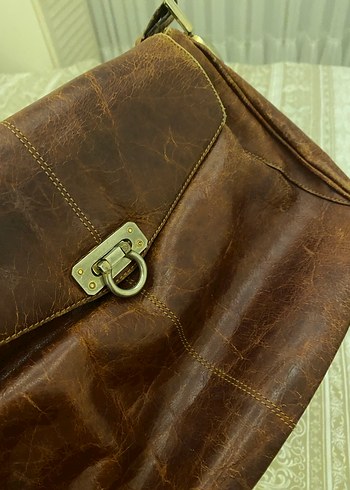 Kahverengi Deri Tokalı Vintage Kadın Çantası - Görsel 3