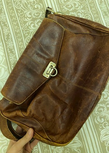 Kahverengi Deri Tokalı Vintage Kadın Çantası - Görsel 2