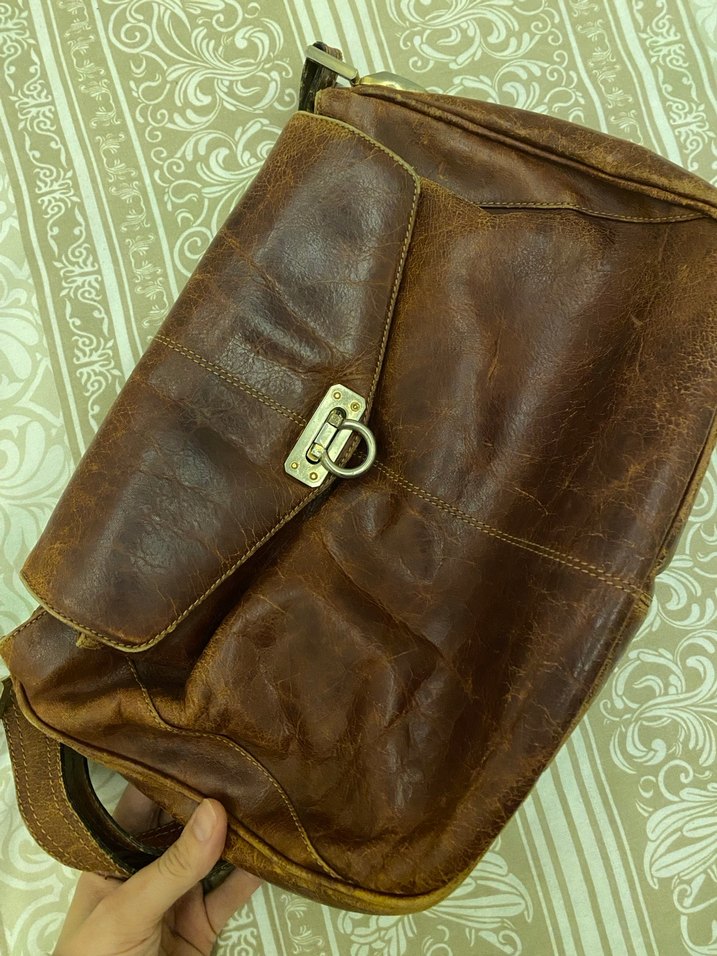 Kahverengi Deri Tokalı Vintage Kadın Çantası - Görsel 2