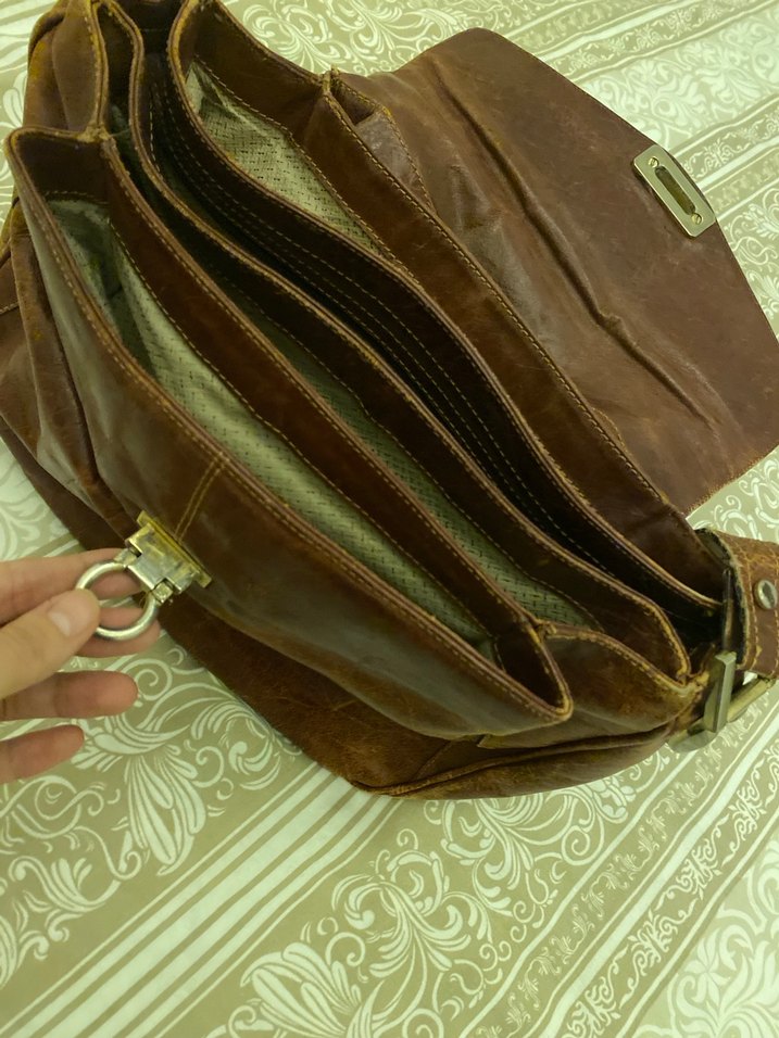 Kahverengi Deri Tokalı Vintage Kadın Çantası - Görsel 5