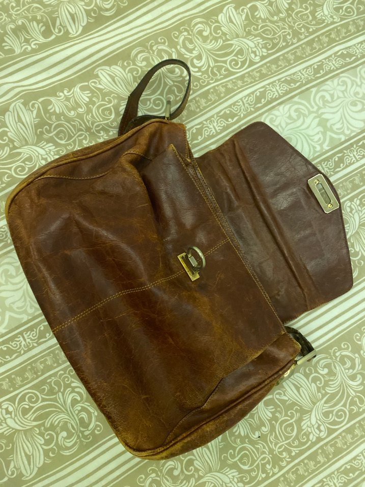 Kahverengi Deri Tokalı Vintage Kadın Çantası - Görsel 4