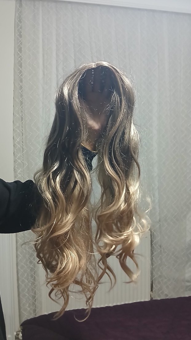 Bej Parlak Bohem Dalgalı Sentetik Peruk - Görsel 3