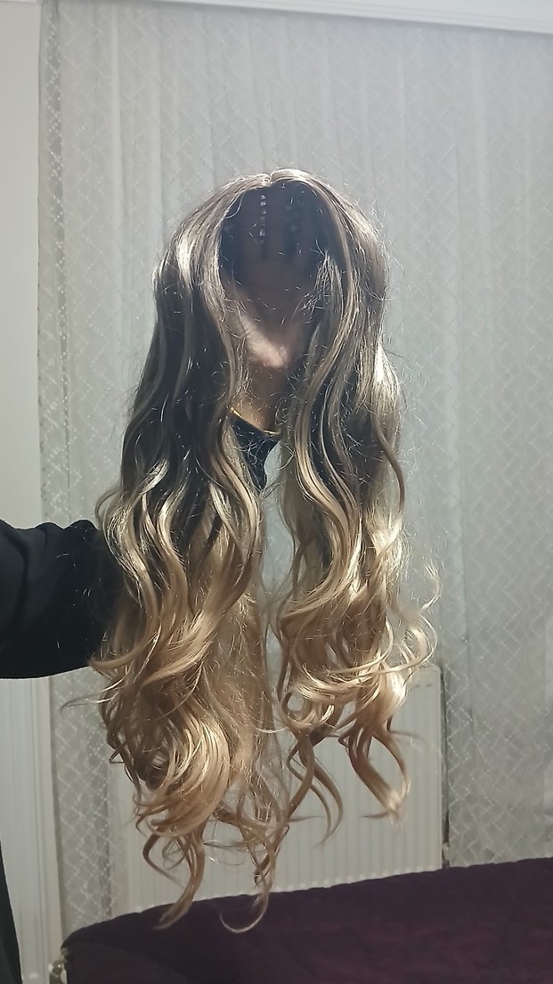 Bej Parlak Bohem Dalgalı Sentetik Peruk - Görsel 4