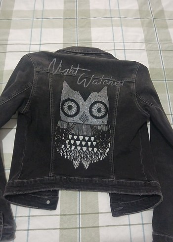 Mavi jeans taşlı kot ceket