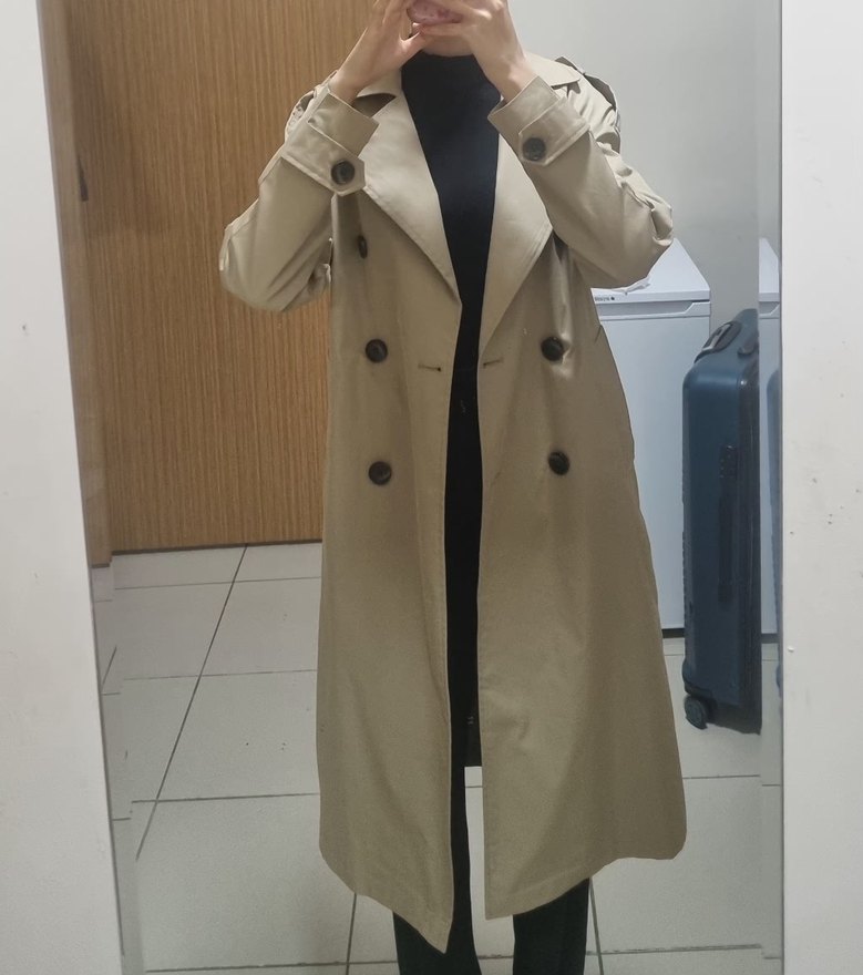 Bej Kadın Uzun Trençkot - Görsel 3