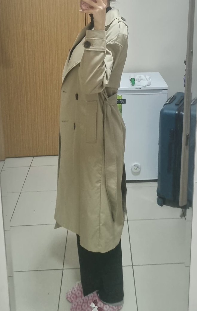 Bej Kadın Uzun Trençkot - Görsel 4