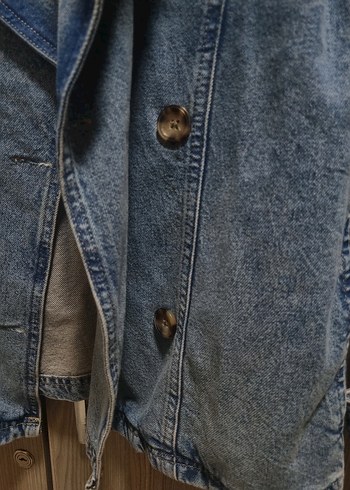 Düğmeli Geniş Kesim Mavi Denim Ceket - Görsel 8