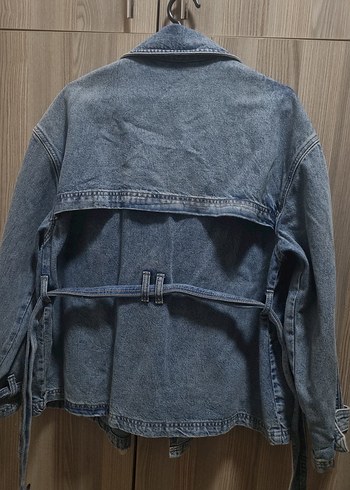 Düğmeli Geniş Kesim Mavi Denim Ceket - Görsel 2