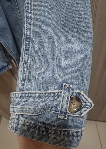 Düğmeli Geniş Kesim Mavi Denim Ceket - Görsel 7