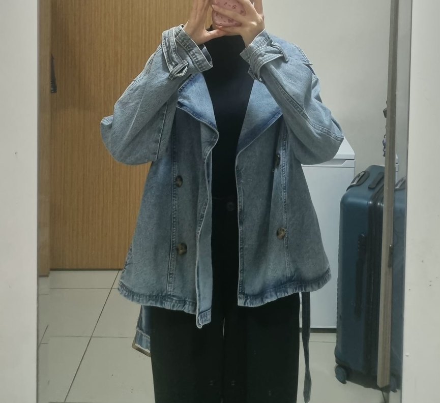 Düğmeli Geniş Kesim Mavi Denim Ceket - Görsel 3