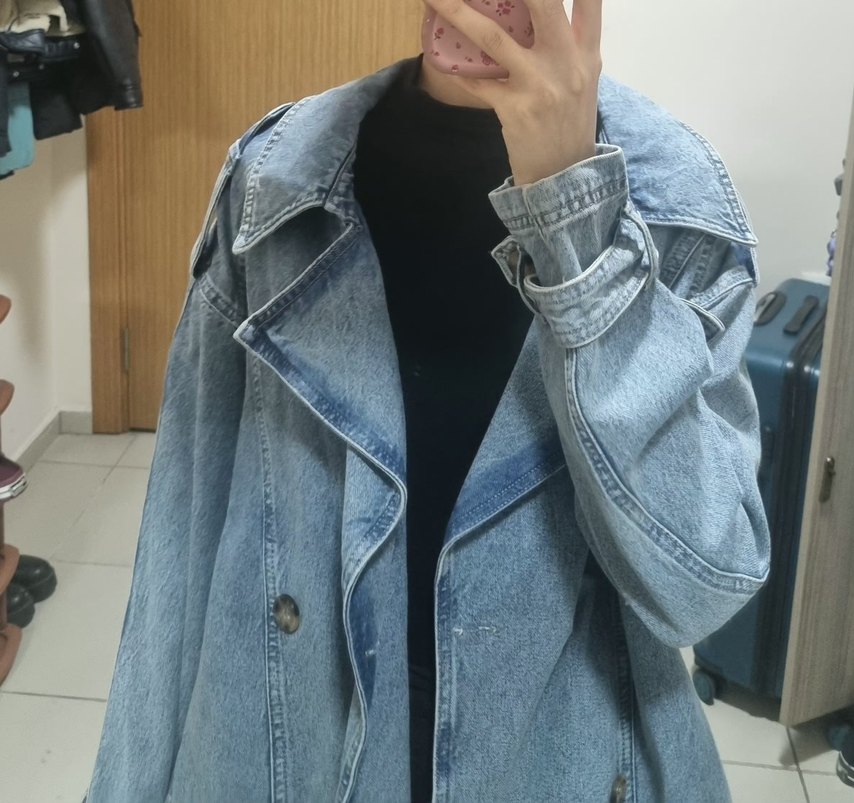 Düğmeli Geniş Kesim Mavi Denim Ceket - Görsel 5