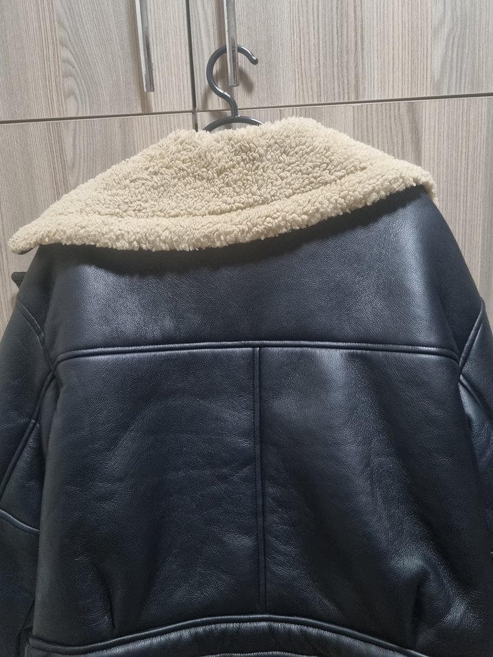 Kürklü Siyah Deri Biker Ceket - Görsel 2