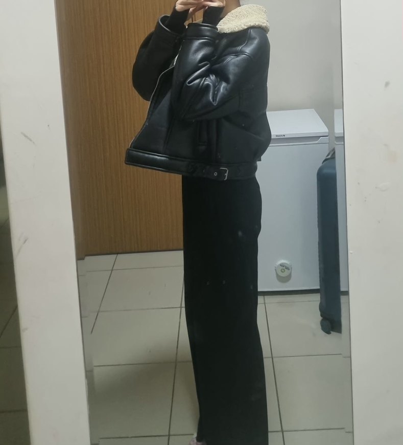 Kürklü Siyah Deri Biker Ceket - Görsel 4