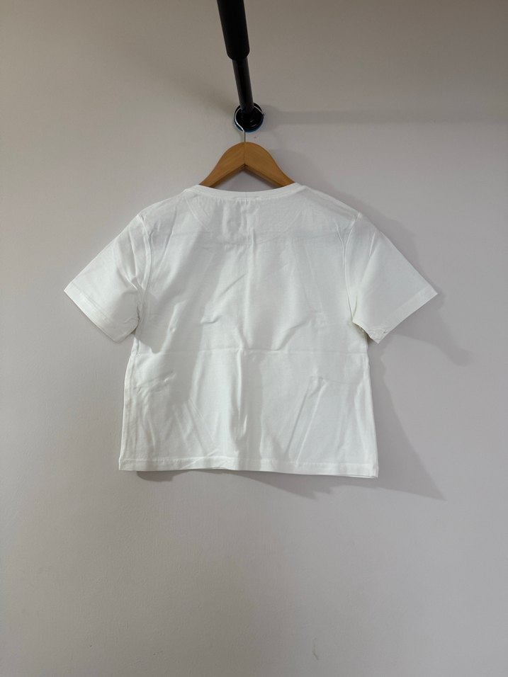 Beyaz Baskılı Kısa Kollu Kız Çocuk Tişört - Görsel 2