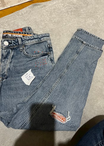 Düğmeli Gri Mavi Kadın Jean Pantolon loft markası - Görsel 5